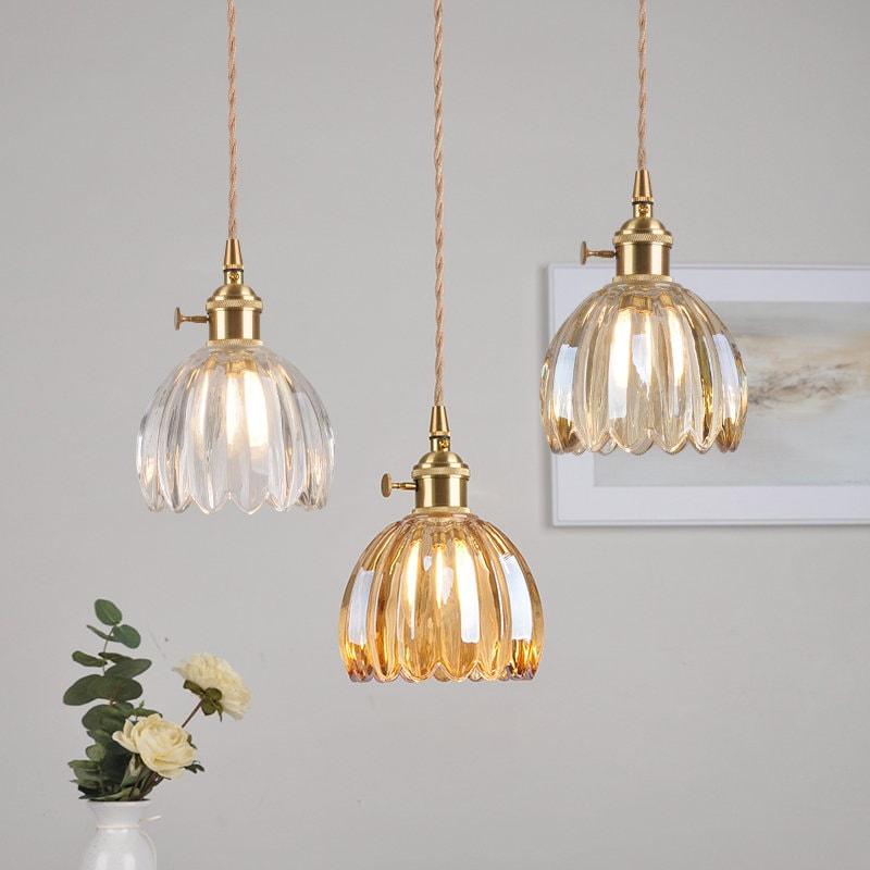 Florvina Retro-Pendelleuchte mit Glasblumen-Design – Ansicht 13 von 19