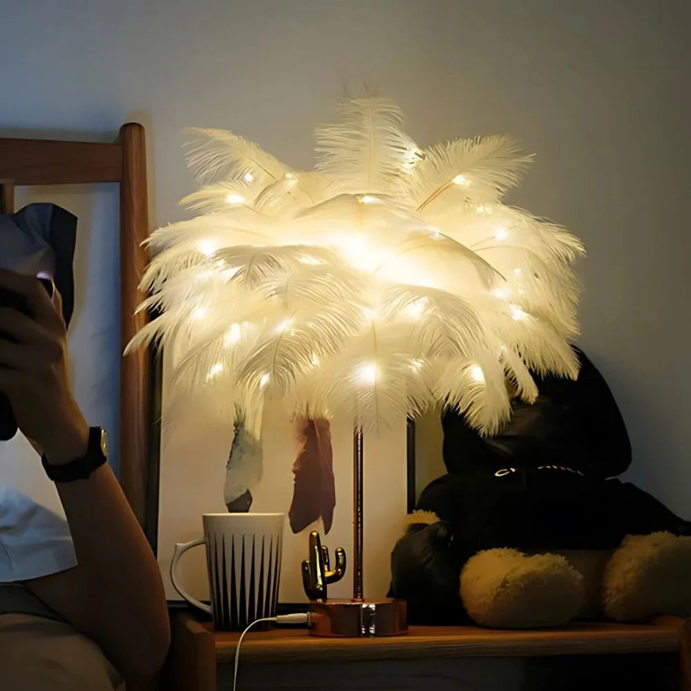 PlumaLux Feder-Palmenlampe mit Fernbedienung – Dekoleuchte – Ansicht 10 von 12