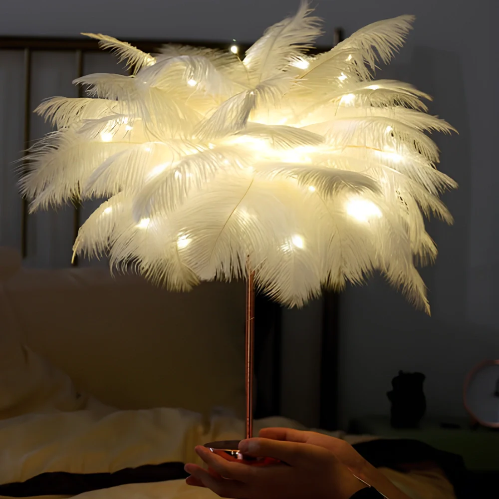 PlumaLux Feder-Palmenlampe mit Fernbedienung – Dekoleuchte – Ansicht 8 von 12