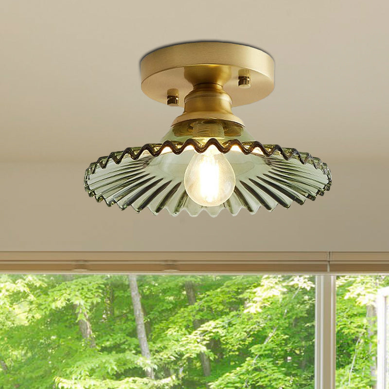 GlassGlow Halbbündige Deckenleuchte mit grünem Glasschirm – Ansicht 8 von 8