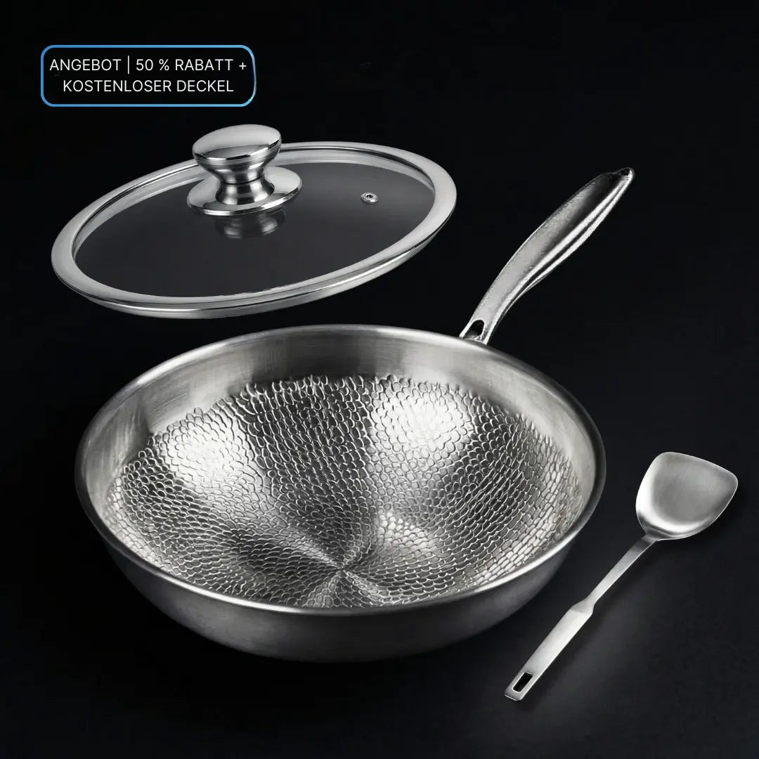 TitaFlame Wok-Pfanne aus Titan mit Hammerschlag-Design – Kochgeschirr
