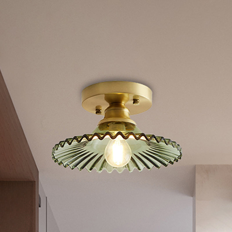 GlassGlow Halbbündige Deckenleuchte mit grünem Glasschirm – Ansicht 7 von 8