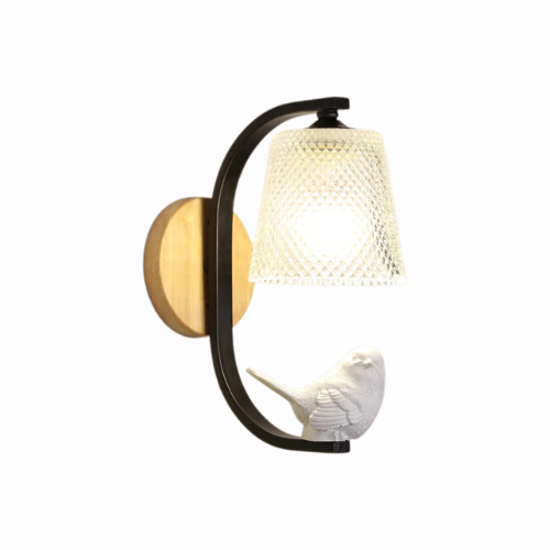 Finkara Wandleuchte mit Vogeldesign aus Holz und Glas – Ansicht 7 von 24