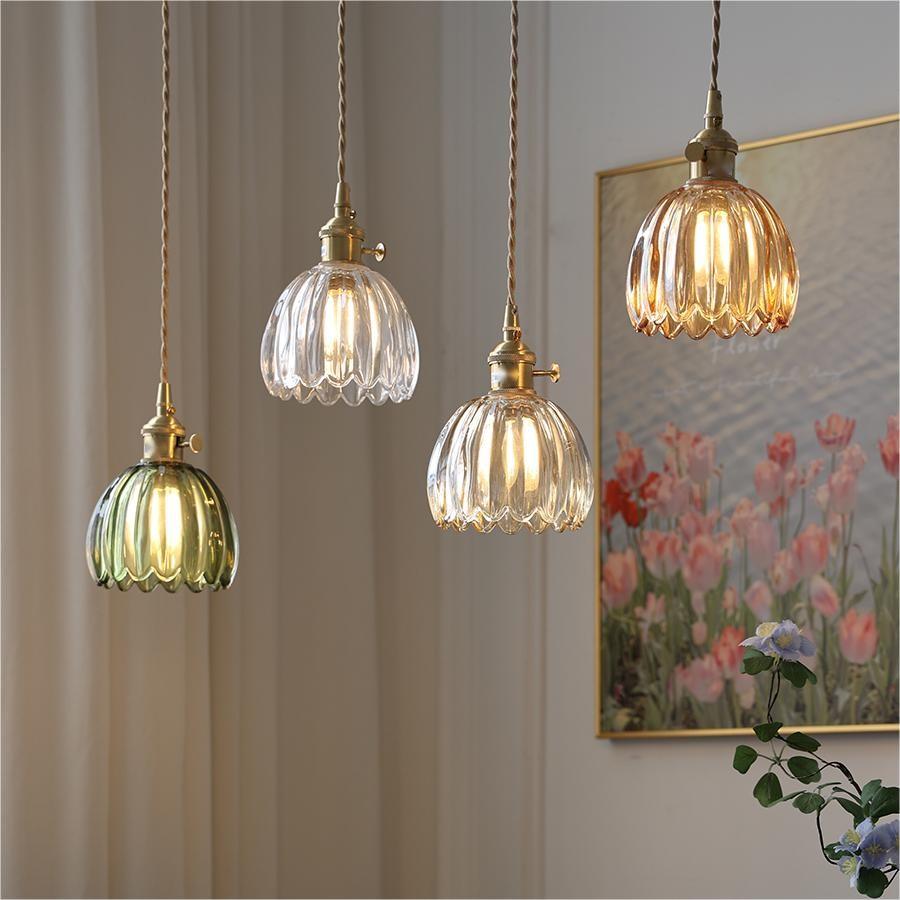 Florvina Retro-Pendelleuchte mit Glasblumen-Design – Ansicht 8 von 19