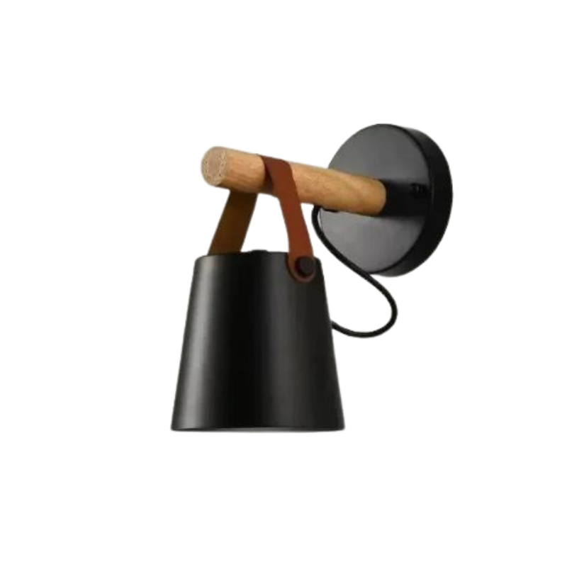 HaloTide LED-Wandleuchte mit Holz & Leder – Ansicht 6 von 11