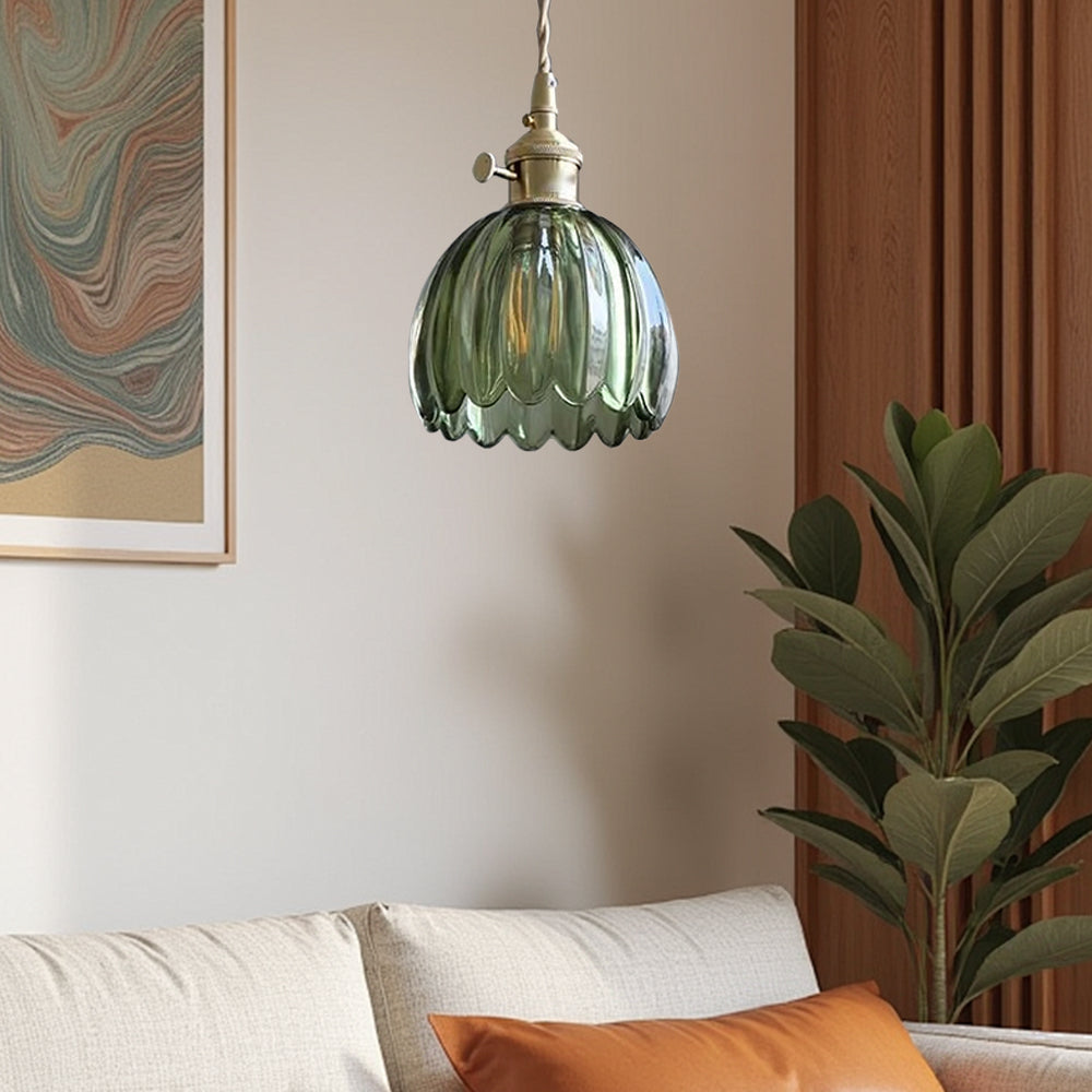 Florvina Retro-Pendelleuchte mit Glasblumen-Design – Ansicht 17 von 19