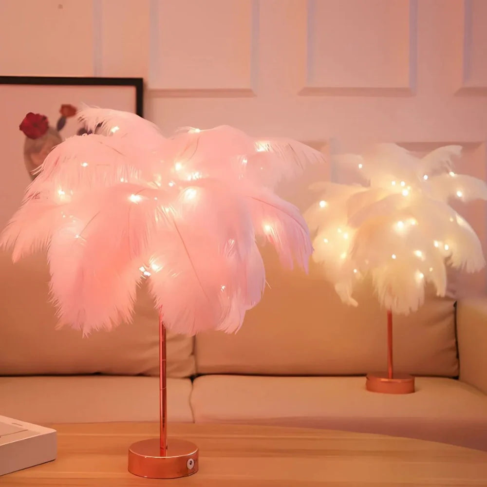 PlumaLux Feder-Palmenlampe mit Fernbedienung – Dekoleuchte – Ansicht 3 von 12