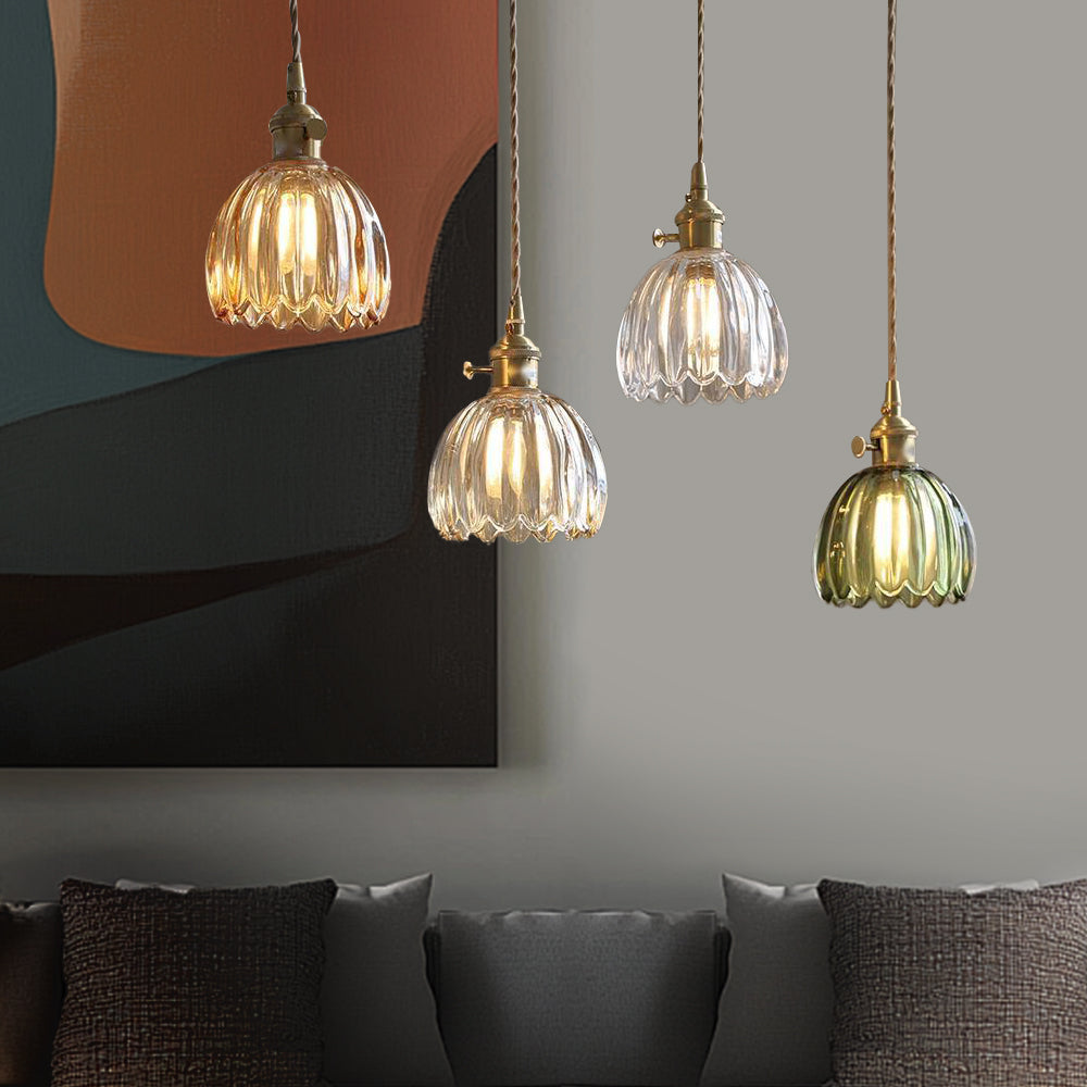 Florvina Retro-Pendelleuchte mit Glasblumen-Design – Ansicht 15 von 19