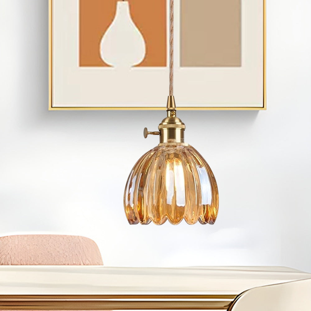 Florvina Retro-Pendelleuchte mit Glasblumen-Design – Ansicht 7 von 19