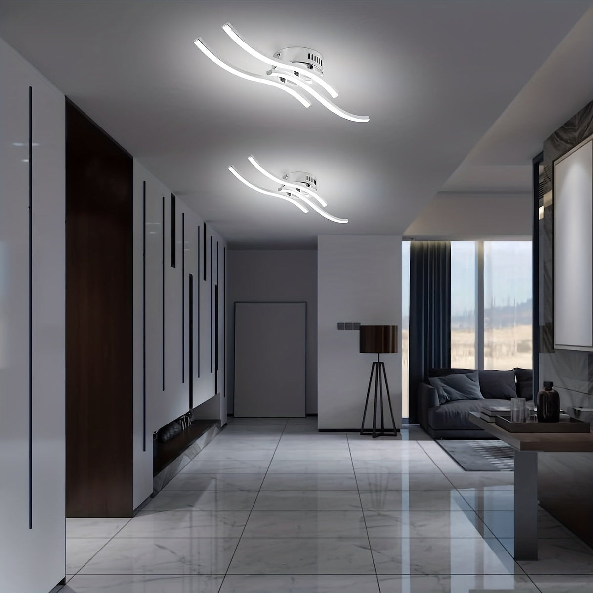CurvaLux Geschwungene LED-Deckenleuchte mit Dimmfunktion aus Aluminium – Ansicht 6 von 9