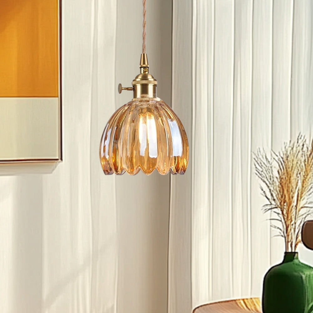 Florvina Retro-Pendelleuchte mit Glasblumen-Design – Ansicht 10 von 19