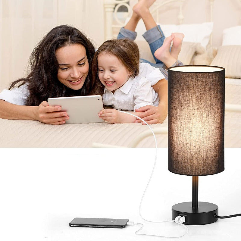 WendaDome Dimmbare Touch-Tischleuchte mit USB-Anschluss aus Holz – Ansicht 2 von 24