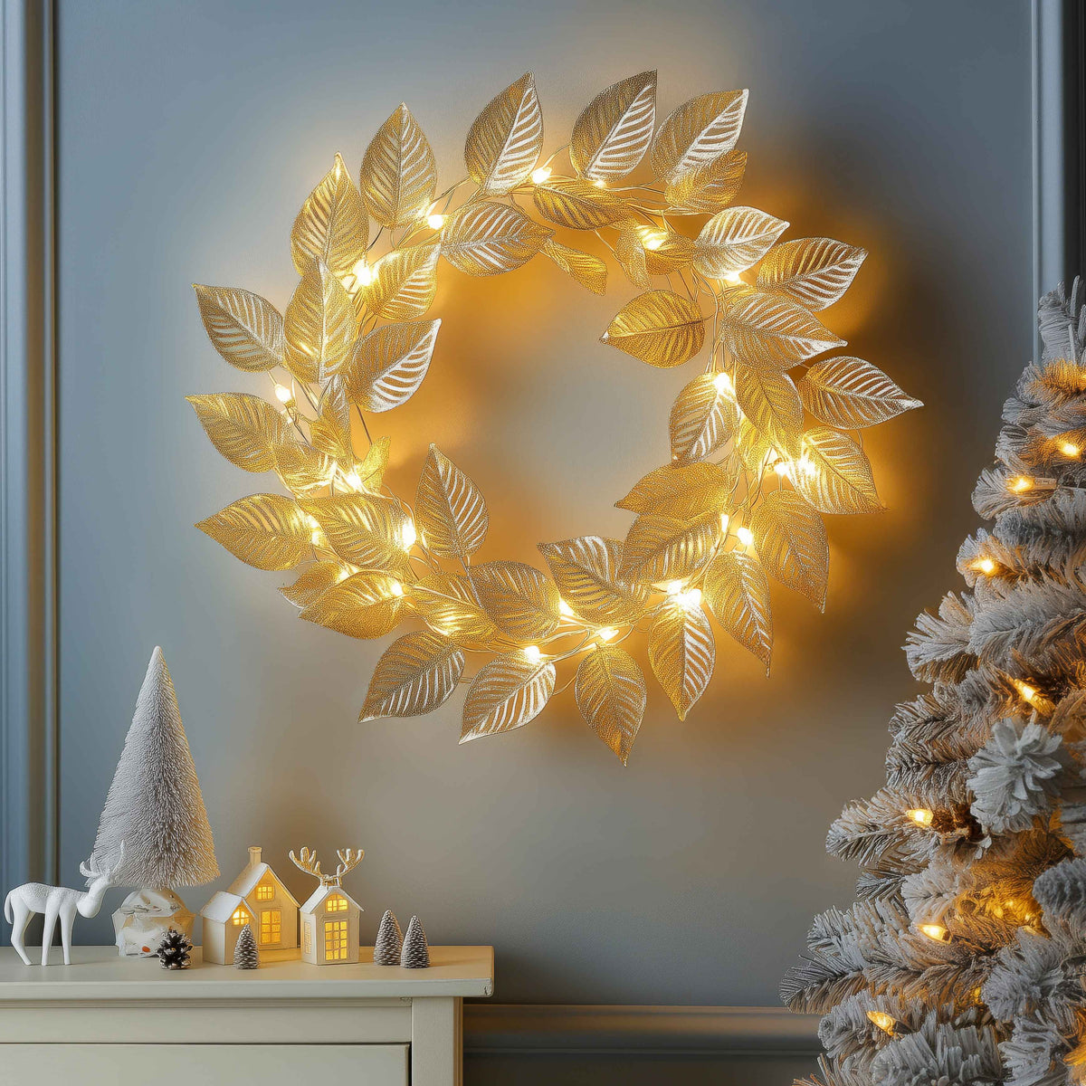 AuraLeaf Goldener LED-Blätterkranz – Dekoleuchte aus Stoff – Ansicht 5 von 6