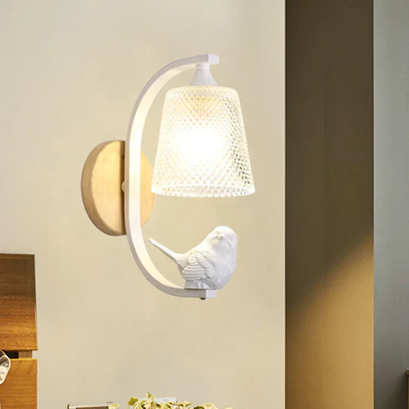 Finkara Wandleuchte mit Vogeldesign aus Holz und Glas – Ansicht 18 von 24