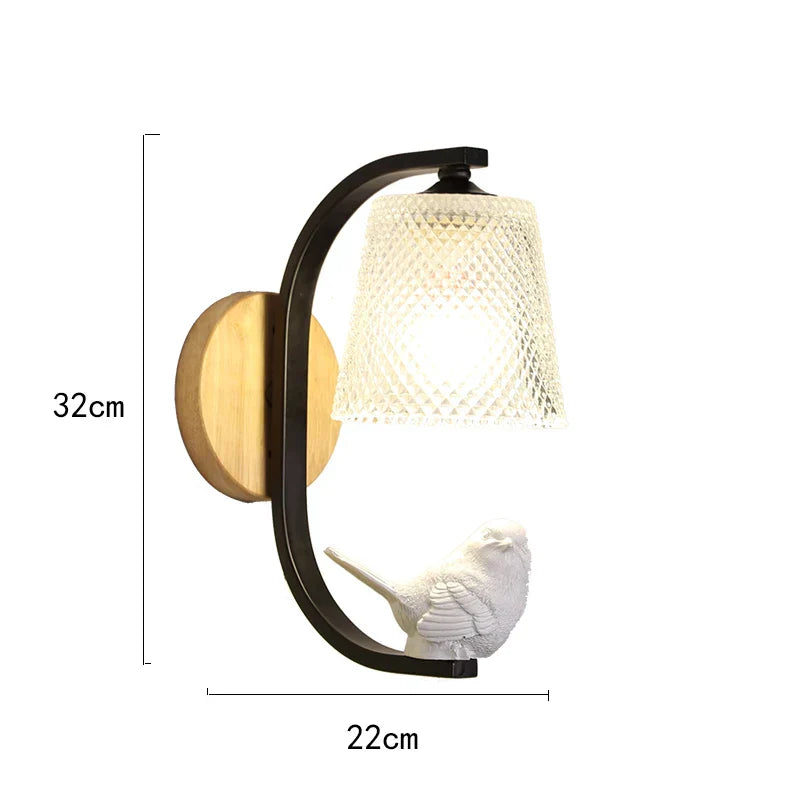 Finkara Wandleuchte mit Vogeldesign aus Holz und Glas – Ansicht 19 von 24