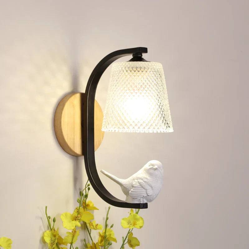 Finkara Wandleuchte mit Vogeldesign aus Holz und Glas – Ansicht 16 von 24
