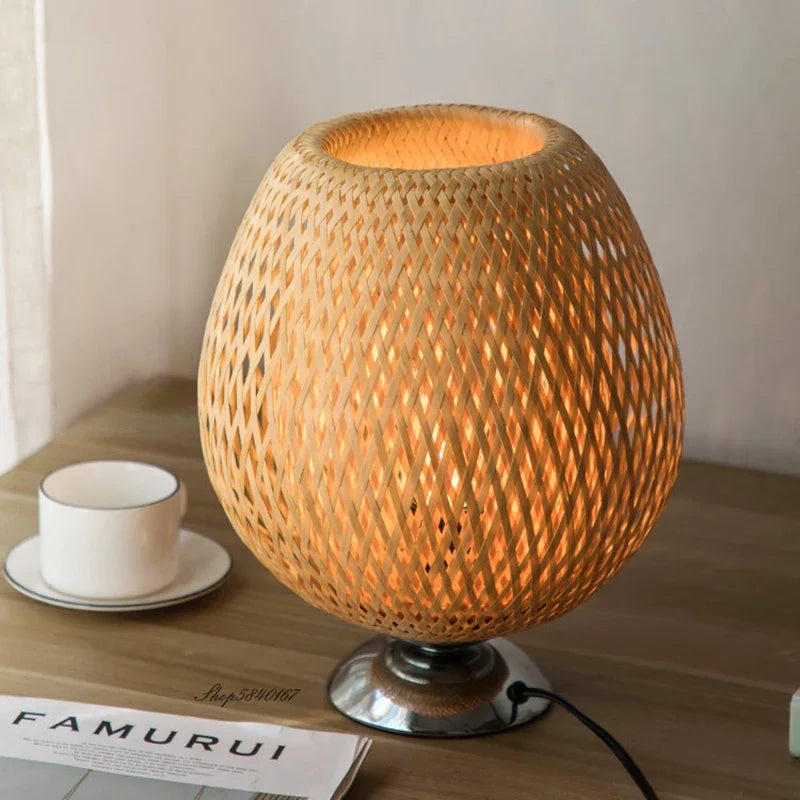 CasaBamboo Vintage Bambus-Tischlampe für Wohnzimmer – Tischleuchte – Ansicht 7 von 23