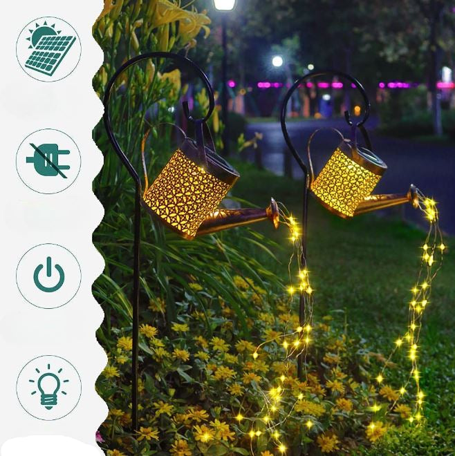 LuminKanne Solar-Gießkanne mit Sternenschimmer – Gartengerät aus Metall – Ansicht 6 von 10