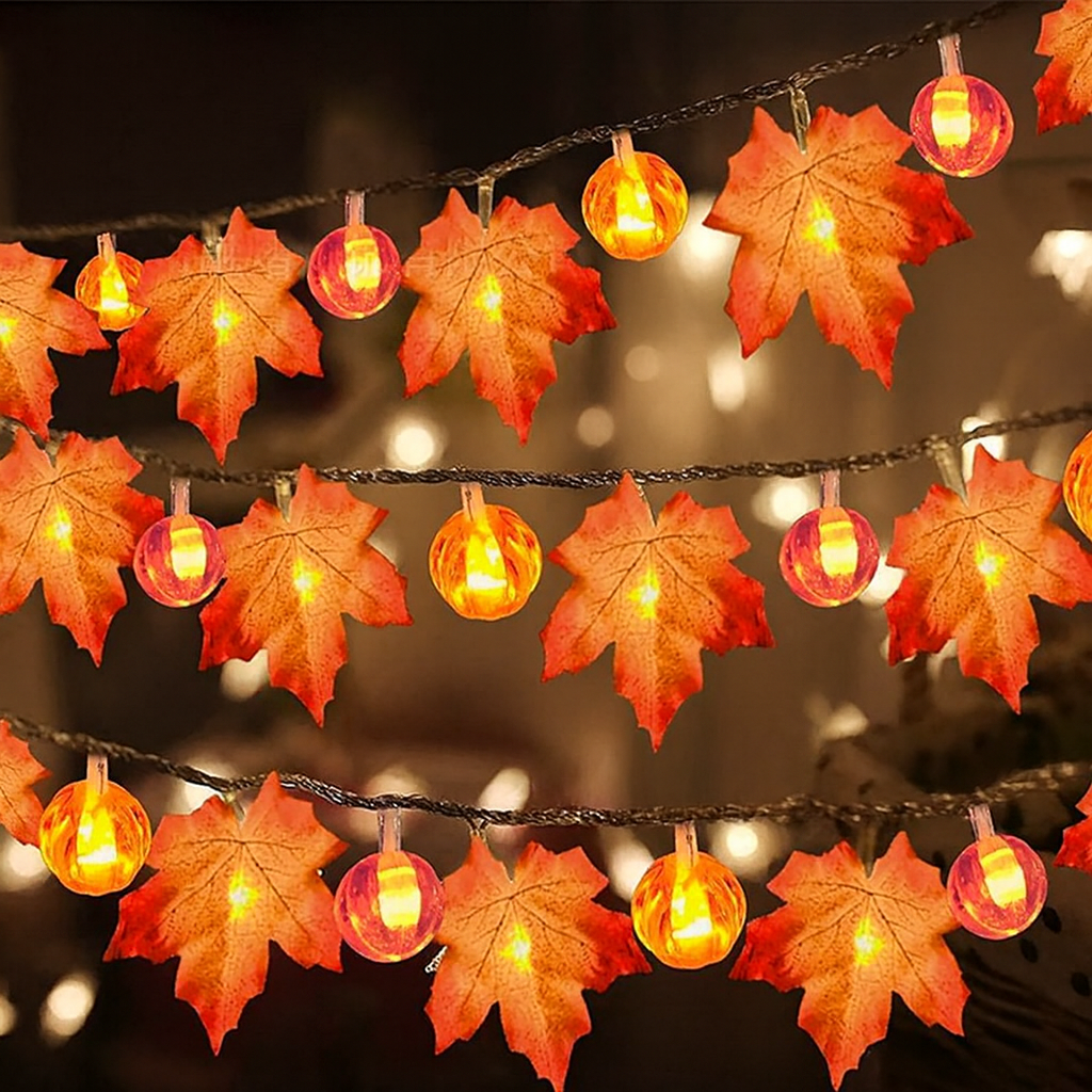 AutumnGlow LED Ahornblätter-Girlande mit Fernbedienung – Lichterkette