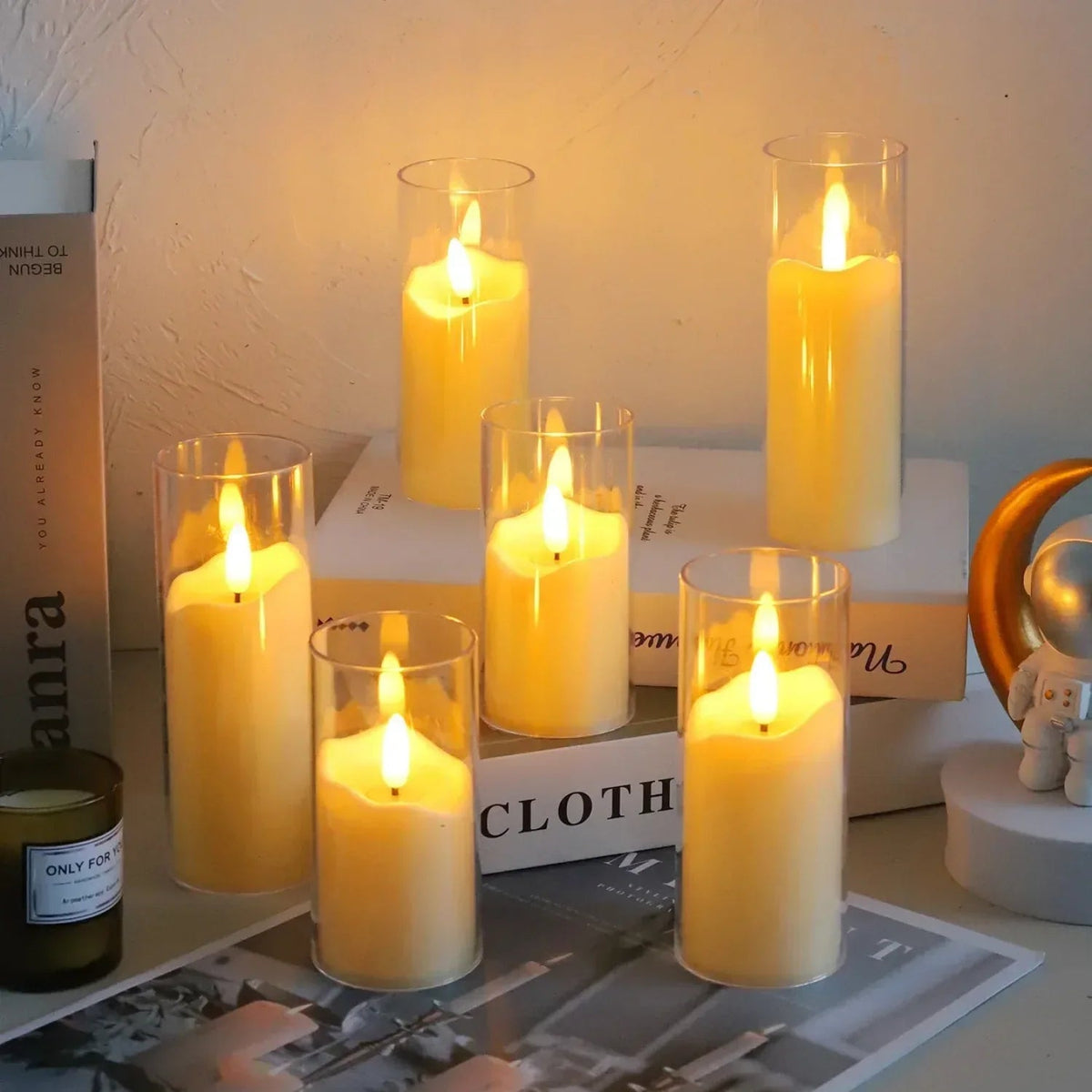 FlameAura LED-Kerzenset mit realistischem Flackerlicht aus Glas – Ansicht 3 von 7