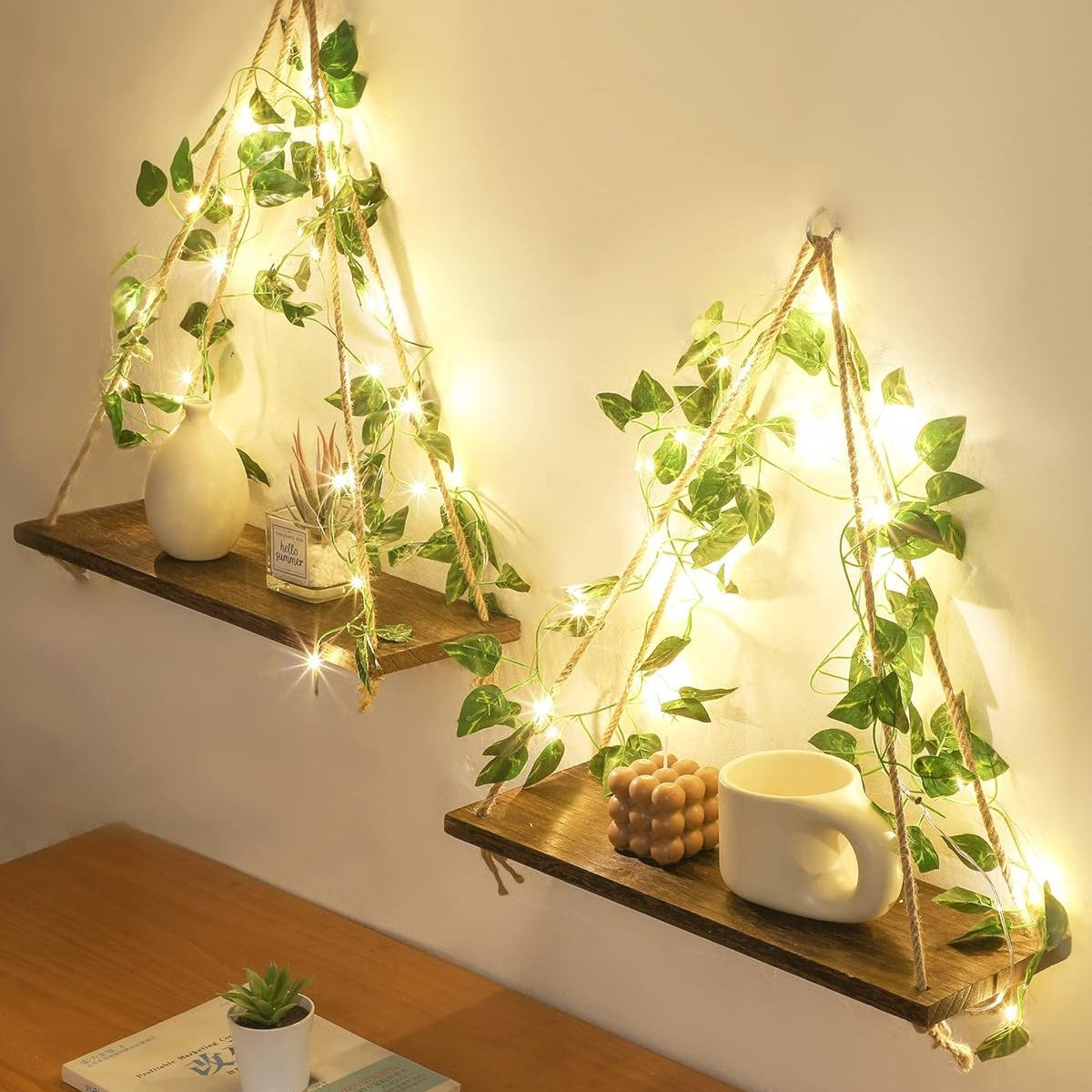 IvyGlow LED-Wandregal im Vintage-Stil – Wohnaccessoire – Ansicht 3 von 9