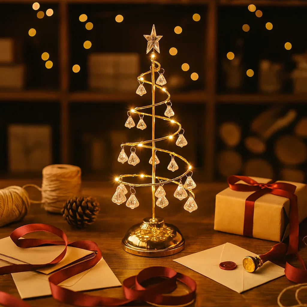 GoldGlow Tree LED-Weihnachtsbaum mit warmweißem Licht in Gold – Weihnachtsbeleuchtung aus Stoff