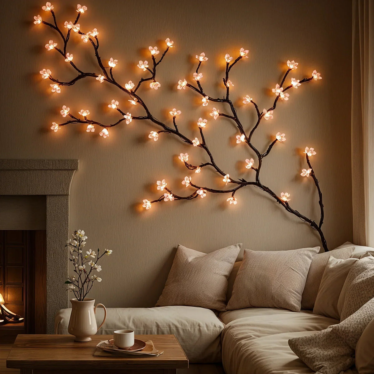 Florka LED Kirschblüten-Lichterkette mit warmweißem Licht als Deko-Beispiel