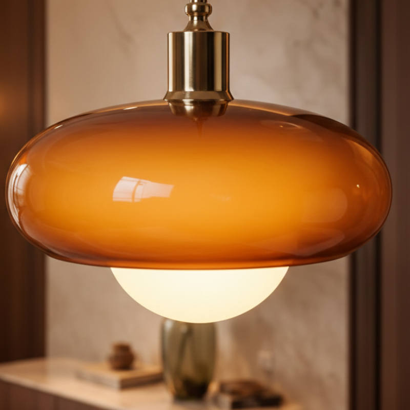 CoffeeGlow Bauhaus Pendelleuchte in Kaffeefarben aus Glas – Ansicht 2 von 20