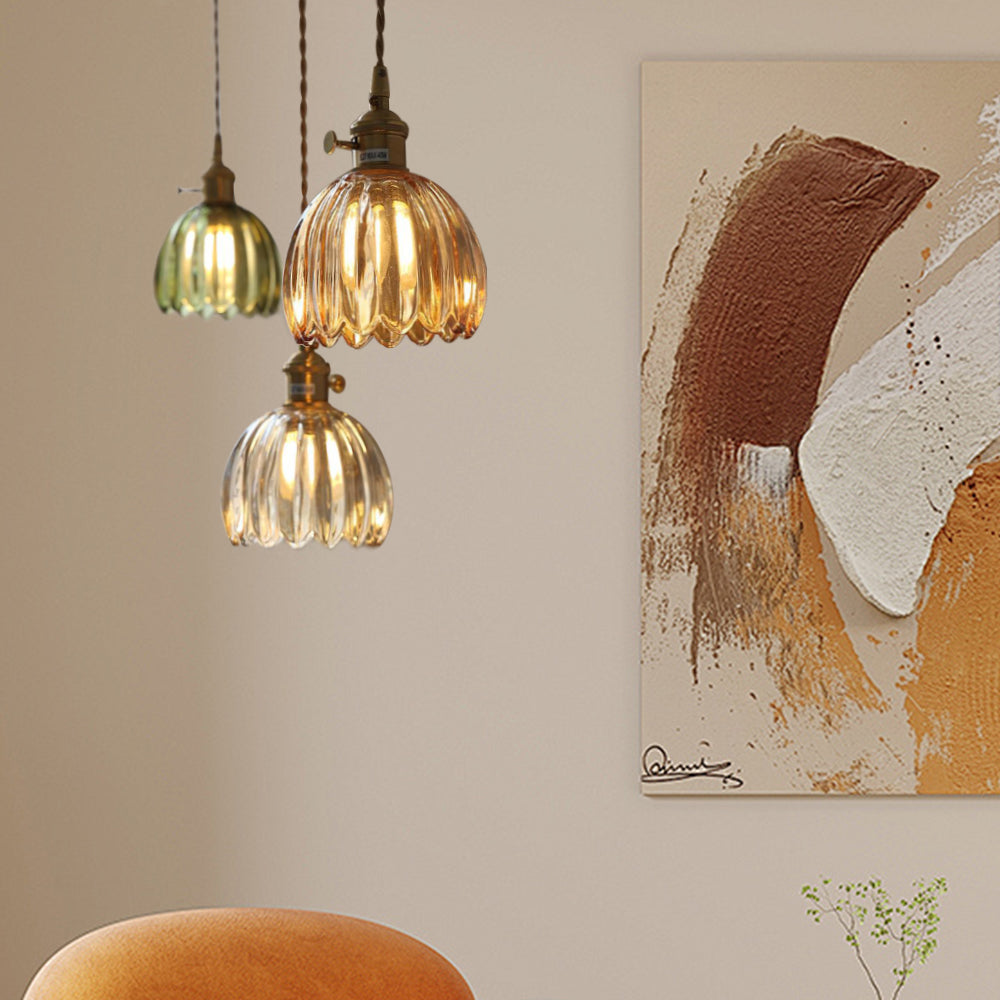 Florvina Retro-Pendelleuchte mit Glasblumen-Design – Ansicht 12 von 19