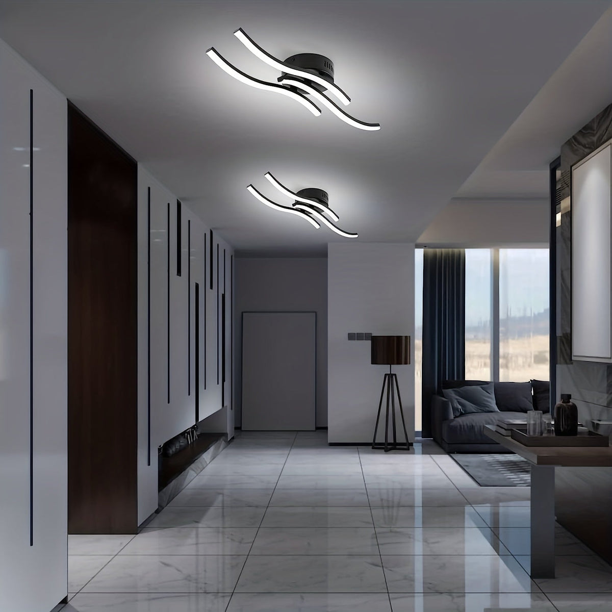 CurvaLux Geschwungene LED-Deckenleuchte mit Dimmfunktion aus Aluminium – Ansicht 5 von 9