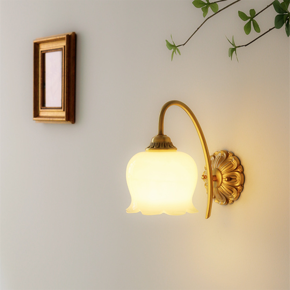 CuproLux Wandleuchte mit Kupferrahmen & Glasschirm