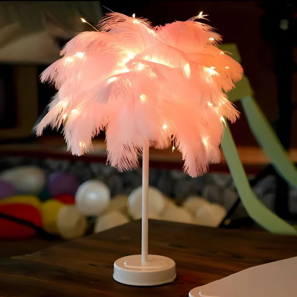PlumaLux Feder-Palmenlampe mit Fernbedienung – Dekoleuchte – Ansicht 5 von 12