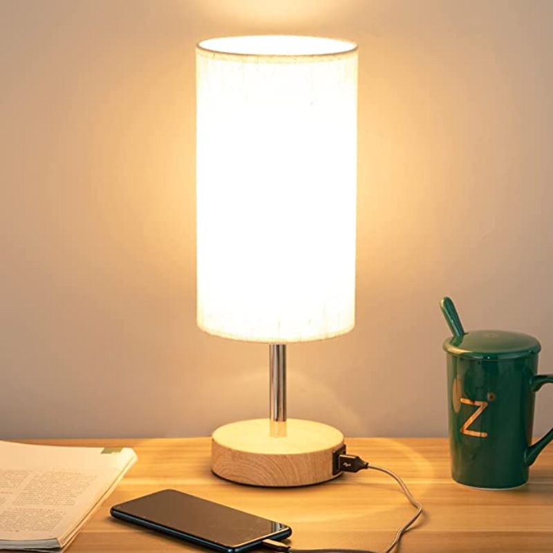 WendaDome Dimmbare Touch-Tischleuchte mit USB-Anschluss aus Holz – Ansicht 16 von 24