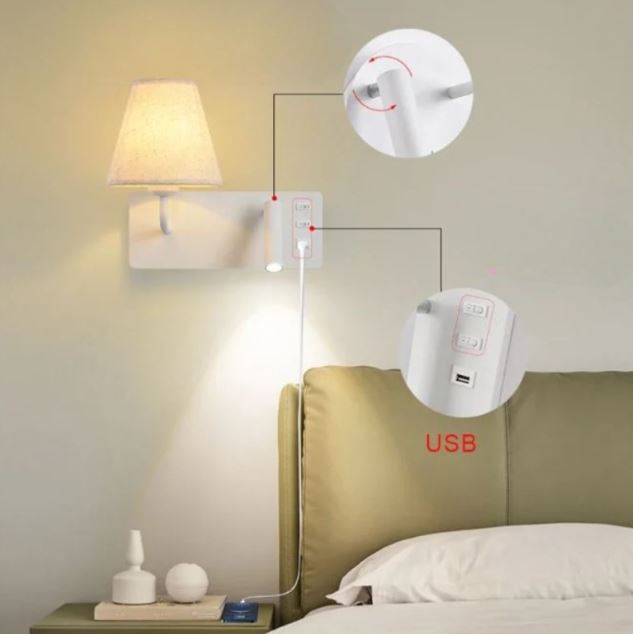 LumiRead Wandleuchte mit USB-Ladefunktion und Leselicht – Ansicht 12 von 16