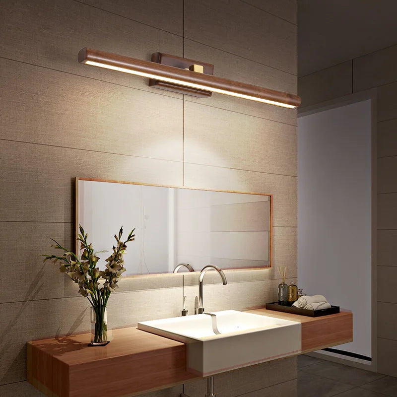 Walnoir Holz-Wandleuchte mit warmem LED-Licht – Ansicht 2 von 7