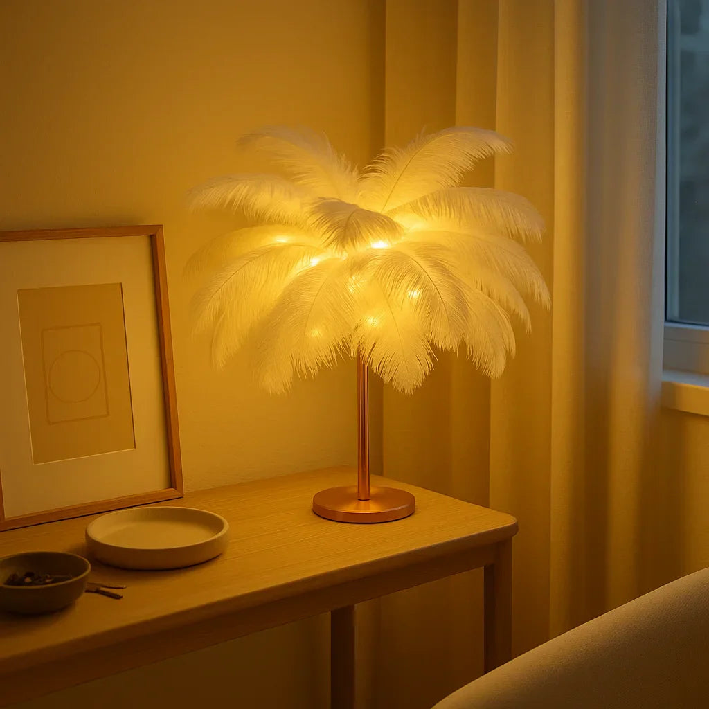 Plumora LED Feder-Tischlampe mit warmem Licht – Tischleuchte – Ansicht 3 von 8