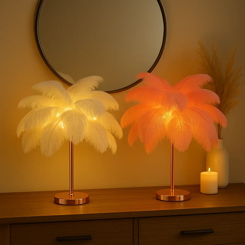 Plumora LED Feder-Tischlampe mit warmem Licht – Tischleuchte – Ansicht 5 von 8