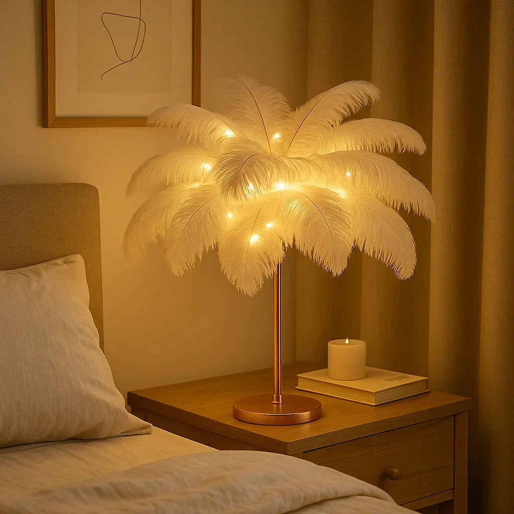 Plumora LED Feder-Tischlampe mit warmem Licht – Tischleuchte – Ansicht 6 von 8