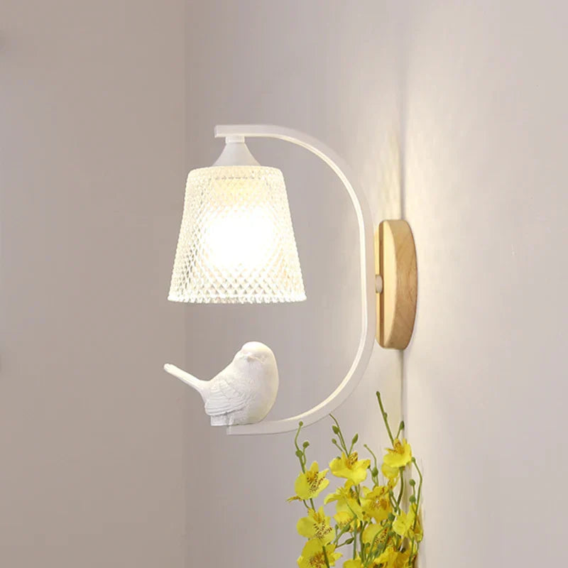Finkara Wandleuchte mit Vogeldesign aus Holz und Glas – Ansicht 21 von 24