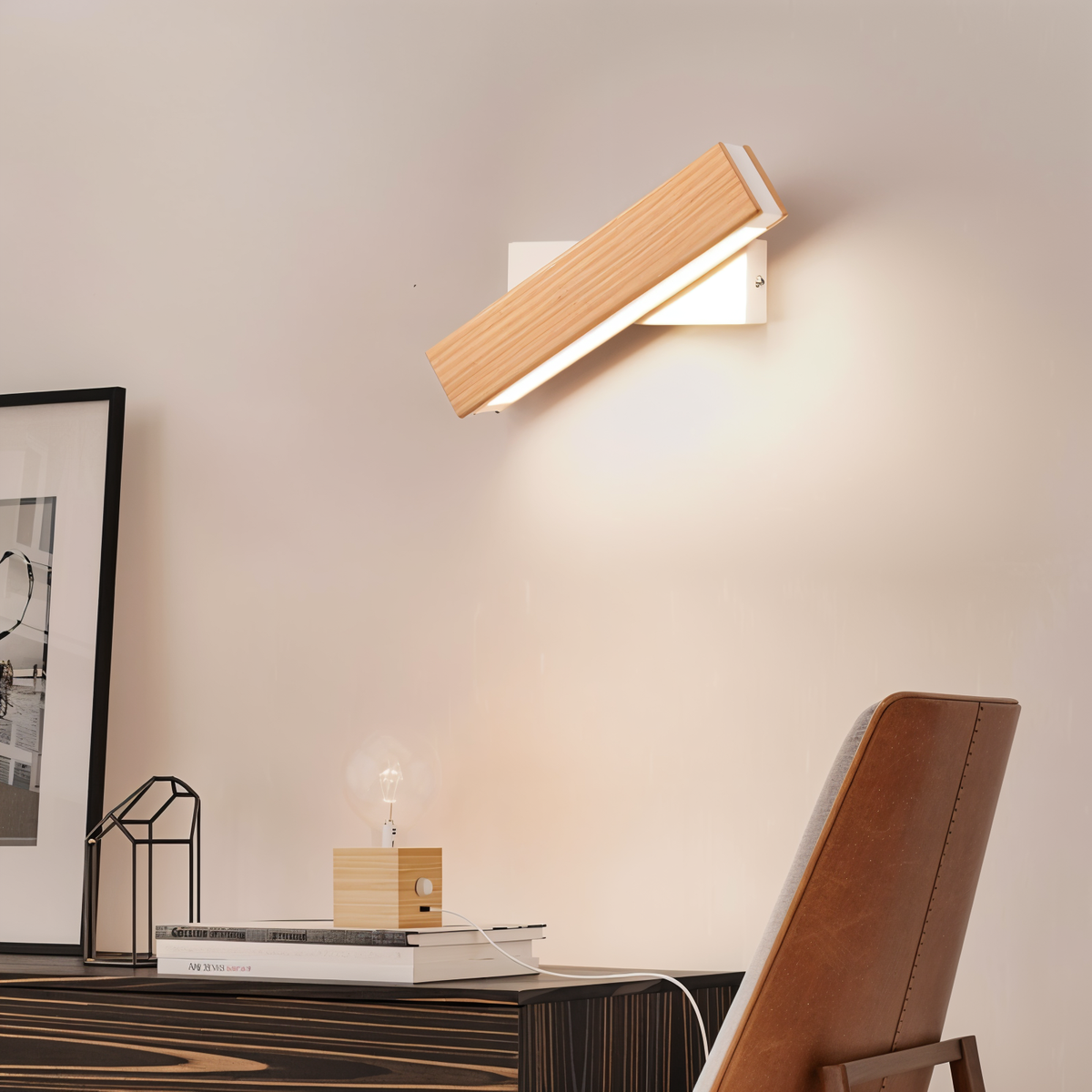 LignoLux 360° drehbare LED-Wandleuchte aus Holz – Ansicht 9 von 14