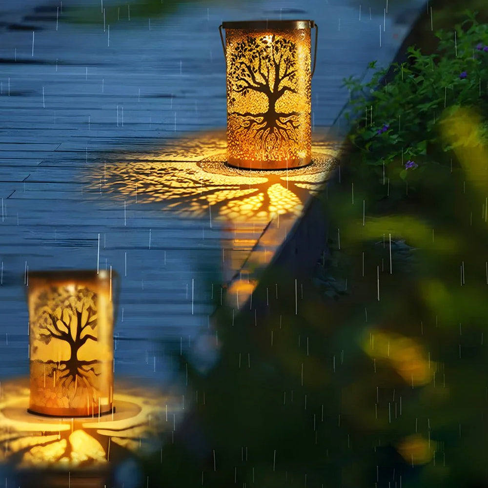 SylvaLux Solarlaterne mit Baummuster, IP55 wasserdicht – Solarleuchte – Ansicht 8 von 24