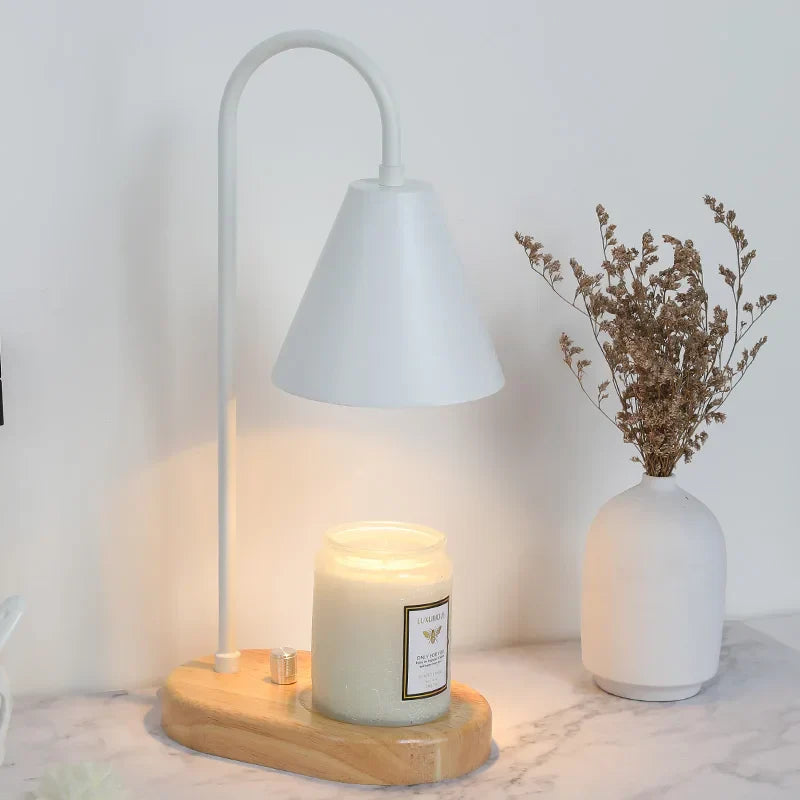 AromaGlow Wachsschmelzlampe aus Eichenholz mit Dimmfunktion – LED-Kerzen