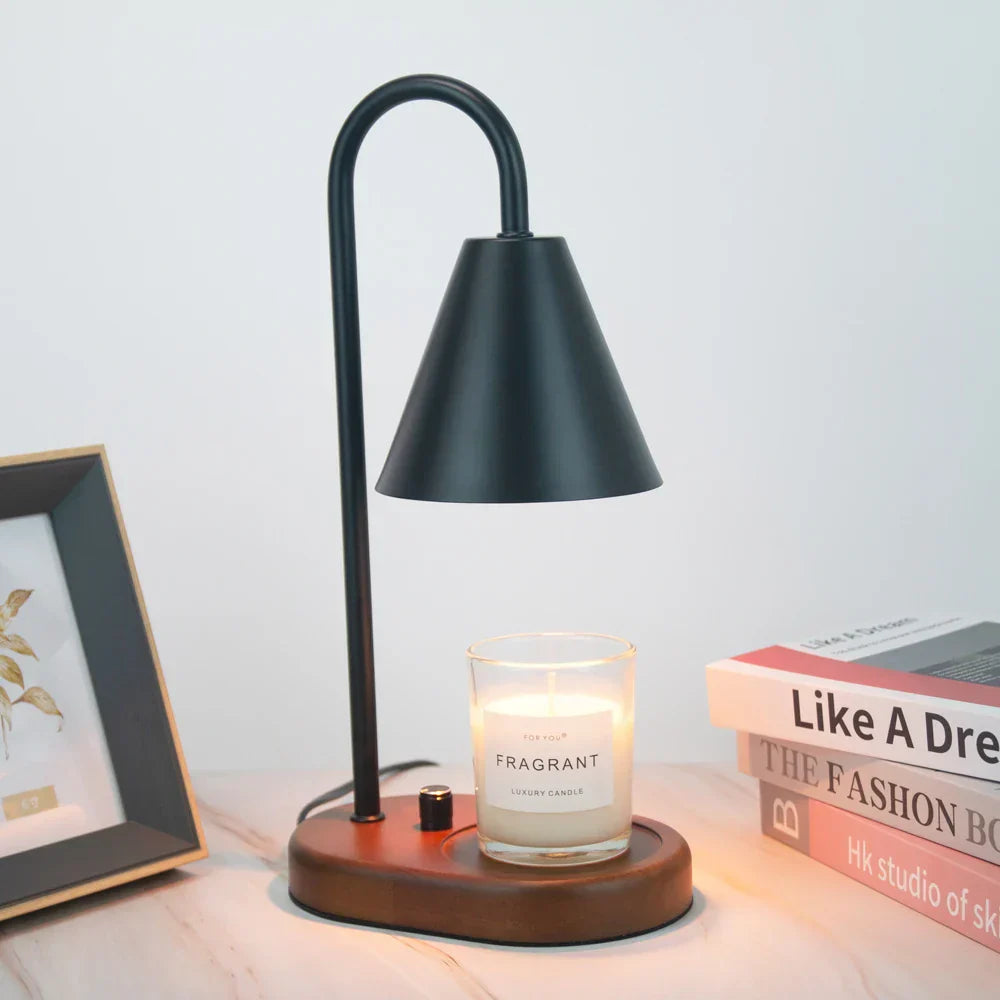 AromaGlow Wachsschmelzlampe aus Eichenholz mit Dimmfunktion – LED-Kerzen – Ansicht 3 von 9