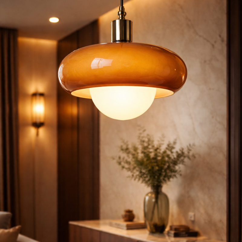 CoffeeGlow Bauhaus Pendelleuchte in Kaffeefarben aus Glas – Ansicht 6 von 20