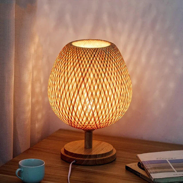 CasaBamboo Vintage Bambus-Tischlampe für Wohnzimmer – Tischleuchte