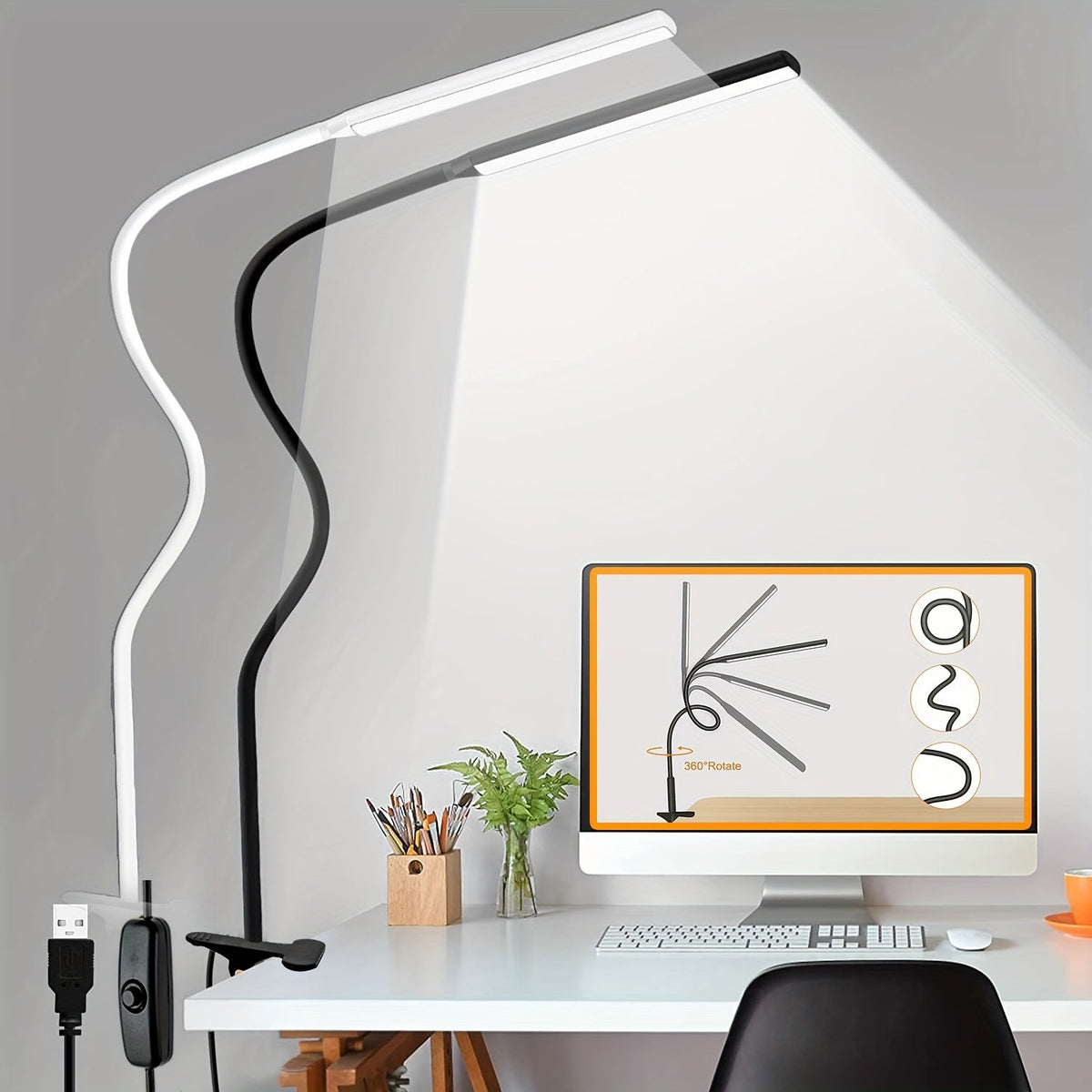 ClipLux LED-Schreibtischlampe mit Schwanenhals und Klemme