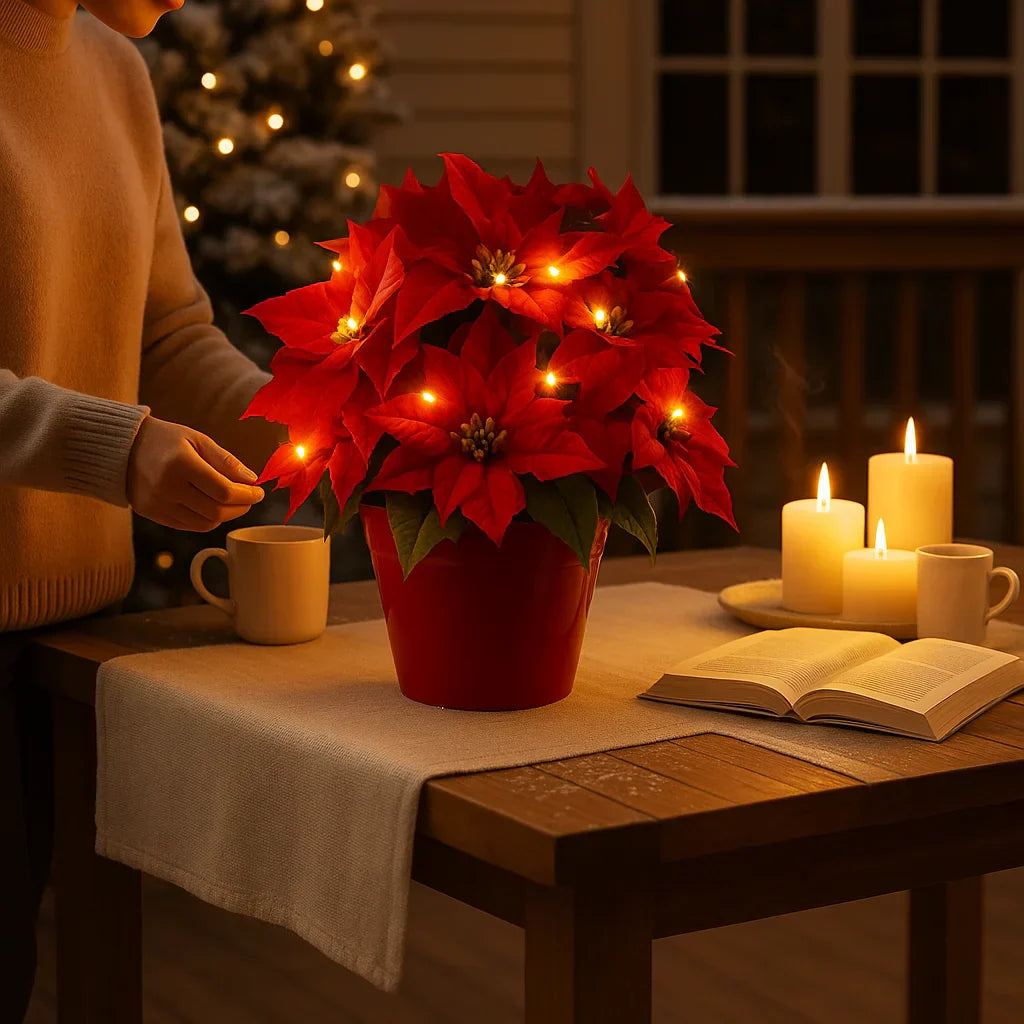 BloomGlow LED Blütenlampe mit warmweißem Licht – Dekoleuchte aus Stoff – Ansicht 2 von 6