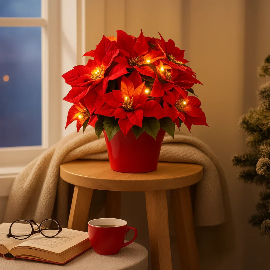 BloomGlow LED Blütenlampe mit warmweißem Licht – Dekoleuchte aus Stoff – Ansicht 4 von 6