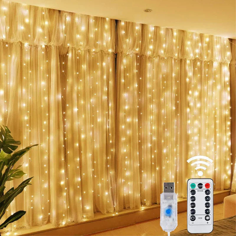 Glimmerkette LED-Lichterkette für Terrasse und Garten aus Metall