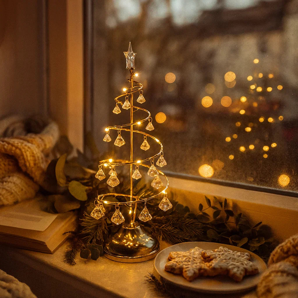 GoldGlow Tree LED-Weihnachtsbaum mit warmweißem Licht in Gold – Weihnachtsbeleuchtung aus Stoff – Ansicht 2 von 10